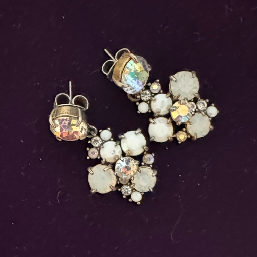 J Crew Gold and White Cluster Earrings